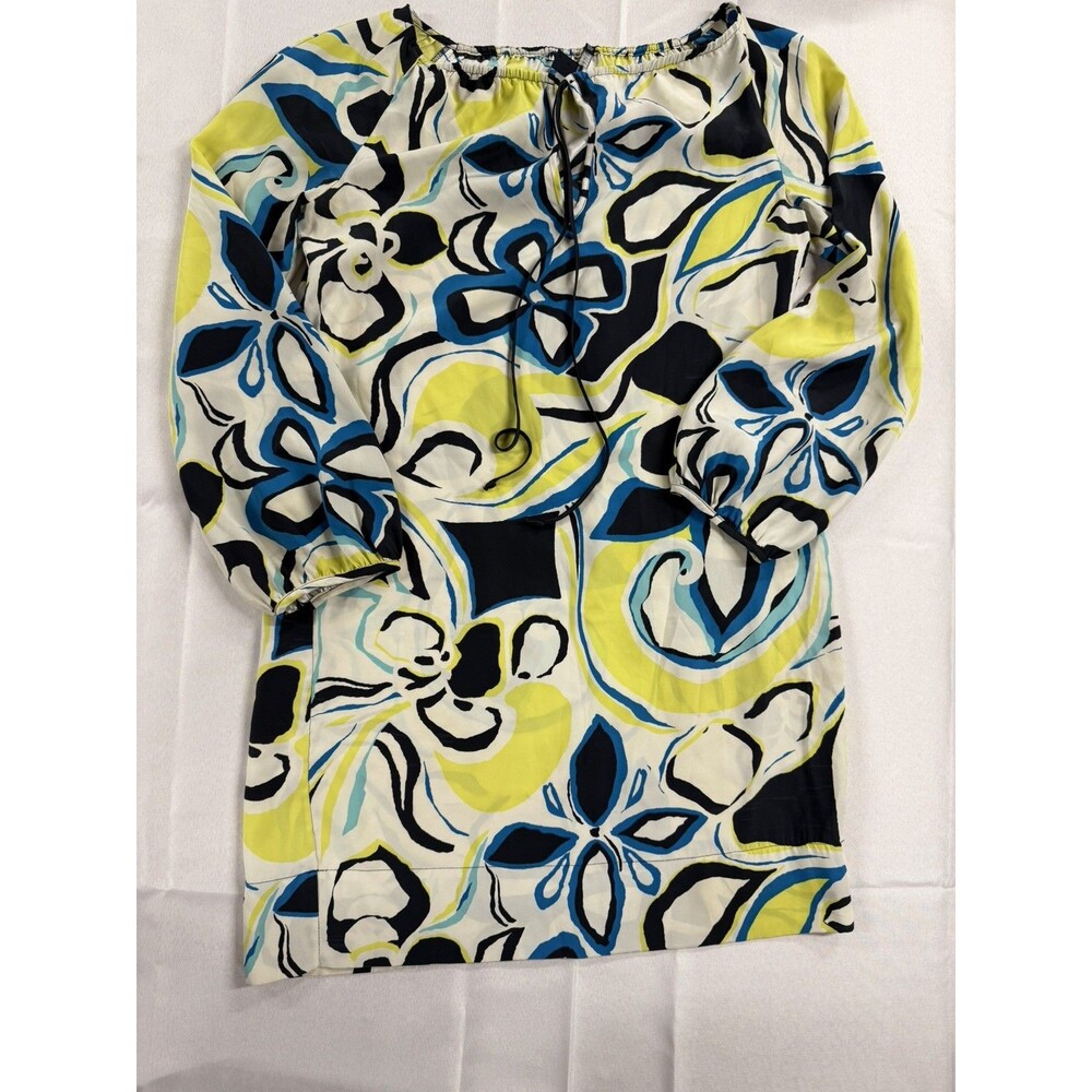Banana Republic 100% Silk Artsy Retro Geometric Floral Print Tunic Dress Sz S